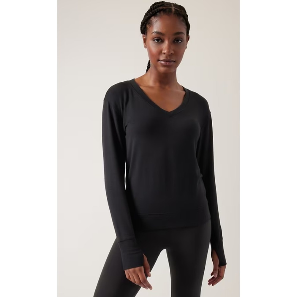 Athleta Sunrise V‎ Neck Sweatshirt Athleisure Loungewear Cozycore Black Large